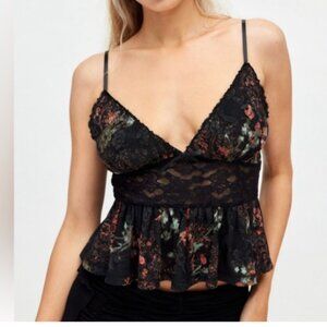 Ecote Floral Lace Trim Black Top Whimsigoth Feminine Babydoll